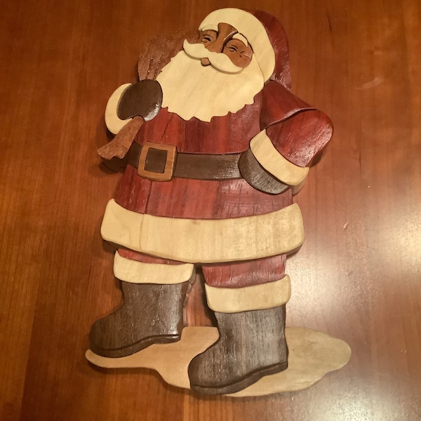 Intarsia Santa Claus Father Christmas Gift Wood Art