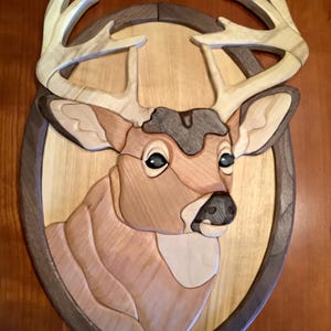 Deer Intarsia, Deer Buck, Wood Art, Wall Hanging, Hand Crafted, Home Decor