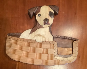 Intarsia Puppy in Basket Wood Art