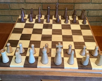 Chess Board and Set of Hand Turned Men