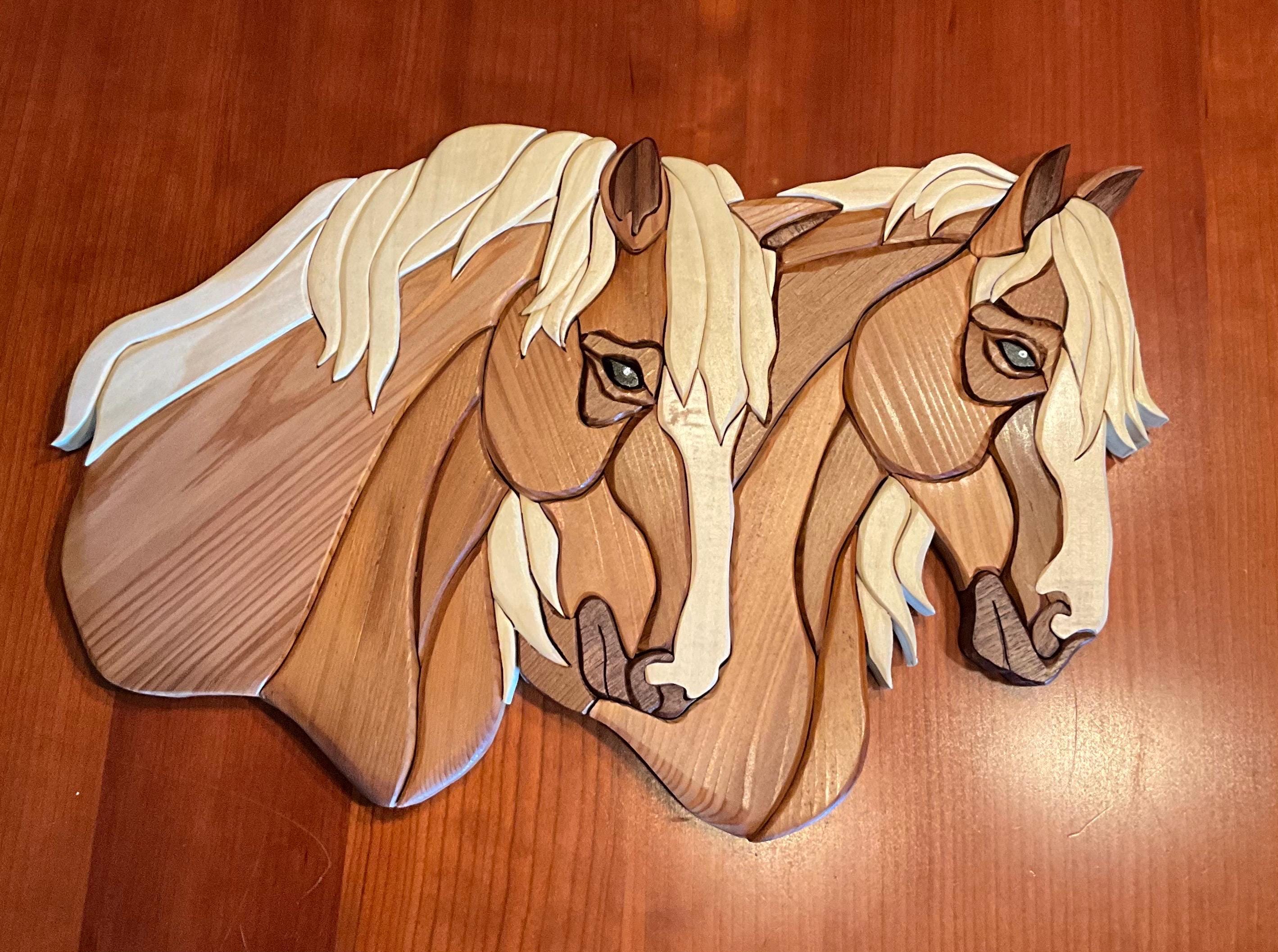 Lot - Carved Wood Wall Plaque of Figures and a Horse