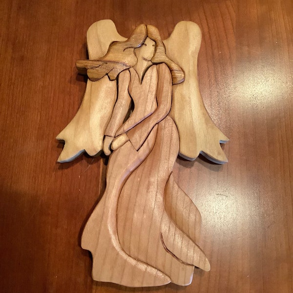 Intarsia Angel Christmas Decor Wall Hanging