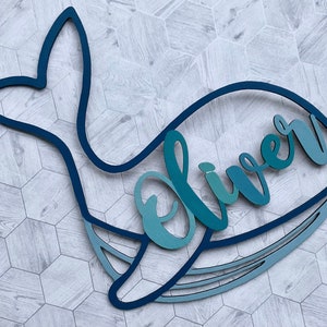 Custom Name Whale Silhouette, Name Shape personalised Sign for bedroom door & wall decoration