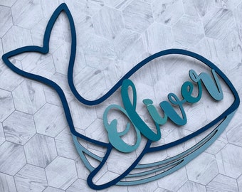 Custom Name Whale Silhouette, Name Shape personalised Sign for bedroom door & wall decoration
