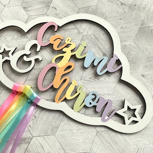 Pastel Rainbow Name Cloud - personalised Door Sign - Bedroom Nursery Sign