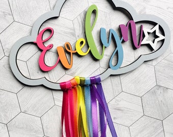 Personalised Rainbow Name Cloud -Door Sign - Bedroom Nursery Sign