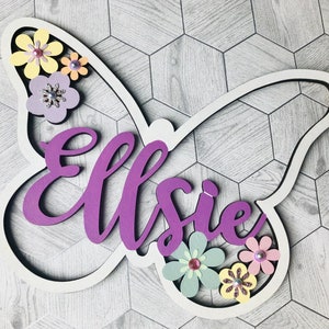 Custom Name Butterfly Silhouette, Name Shape personalised Sign for bedroom door & wall decoration