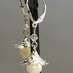 Silver & Mother of Pearl Carved Flower Earrings with Sterling Lever Backs image 4
