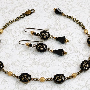 SET - Vintage Golden Asian Dragon Bracelet and Earrings Set (with Niobium Earwires)