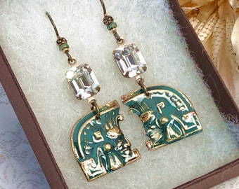 Aztec Mayan Earrings with Swarovski Rhinestones and Hypoallergenic Niobium Earrings