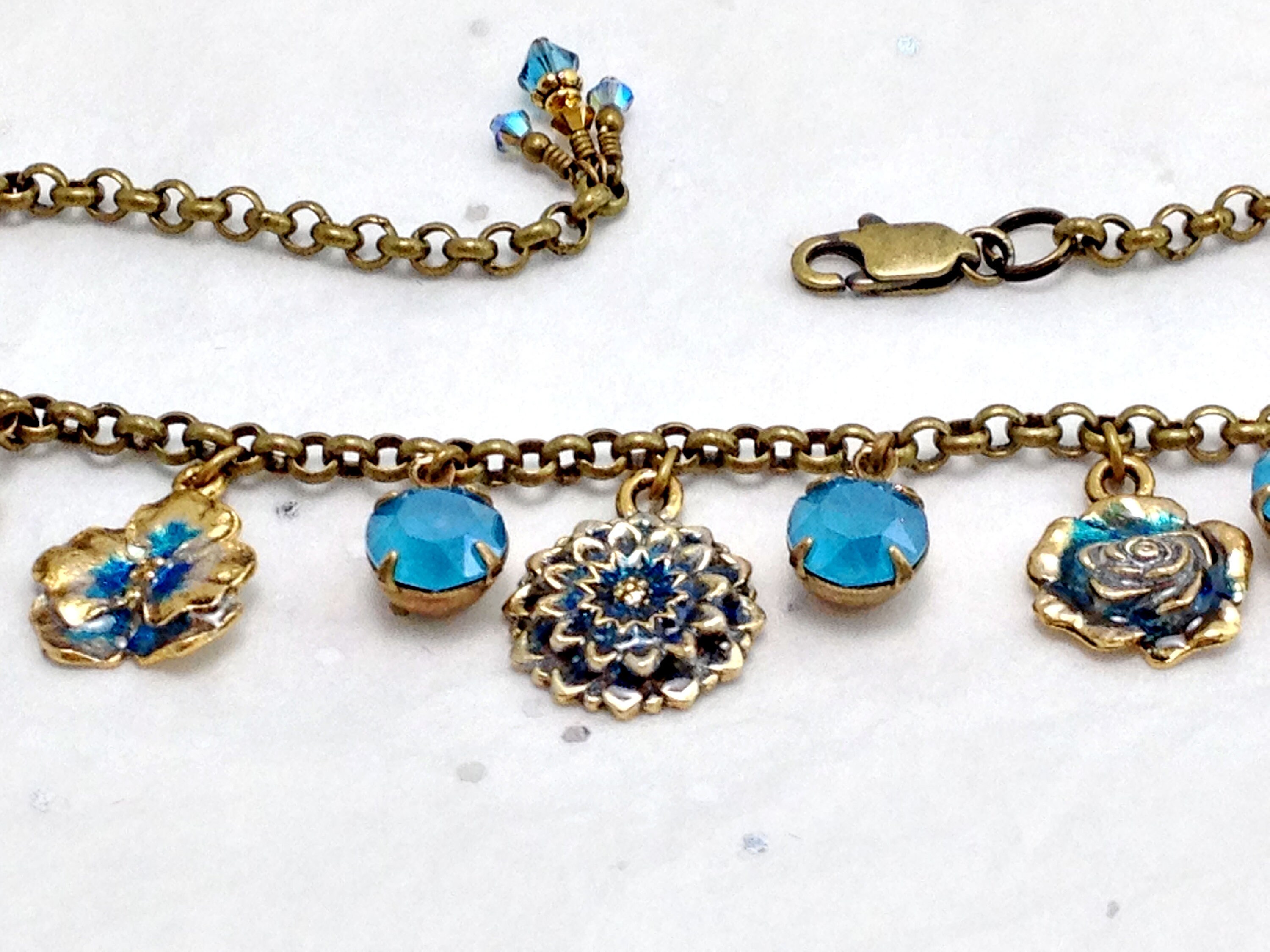 Victorian Flower Charm Adjustable Bracelet With Swarovski Etsy