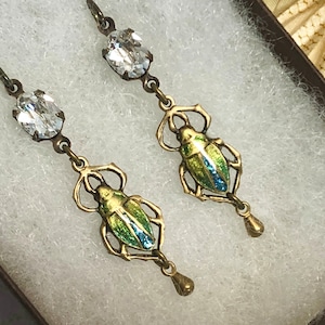 Egyptian Scarab Earrings with Swarovski Crystals and Niobium Earwires