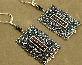 Poison Garden Vine-Embossed Silver Earrings with Sterling Lever Backs & Swarovski Crystals