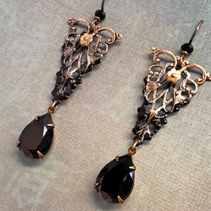 Victorian Gothic Filigree with Vintage Swarovski Jet & Niobium Earwires image 5