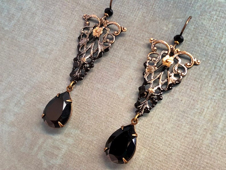 Victorian Gothic Filigree with Vintage Swarovski Jet & Niobium Earwires image 5