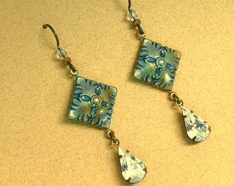 Medieval Leaf Earrings with Swarovski Rhinestones & Hypoallergenic Niobium Earwires