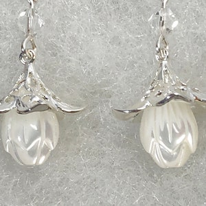 Silver & Mother of Pearl Carved Flower Earrings with Sterling Lever Backs image 7