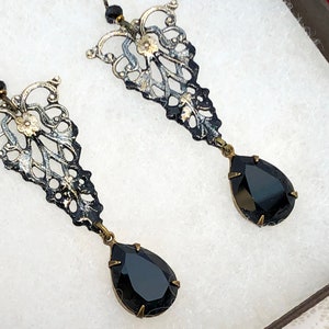 Victorian Gothic Filigree with Vintage Swarovski Jet & Niobium Earwires image 8