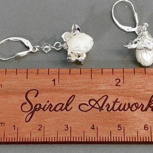 Silver & Mother of Pearl Carved Flower Earrings with Sterling Lever Backs image 9