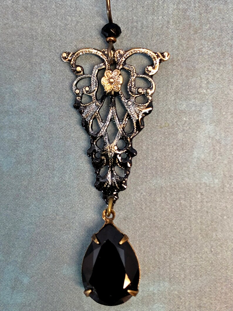 Victorian Gothic Filigree with Vintage Swarovski Jet & Niobium Earwires image 4