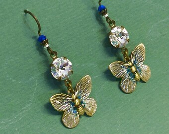 Shimmery Butterfly Earrings with Swarovski Crystal Rhinestones & Hypoallergenic Niobium Earwires