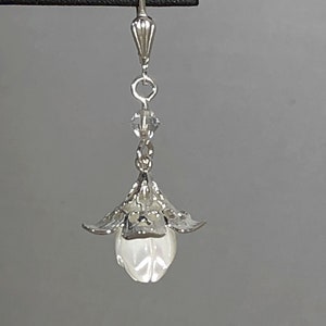 Silver & Mother of Pearl Carved Flower Earrings with Sterling Lever Backs image 5