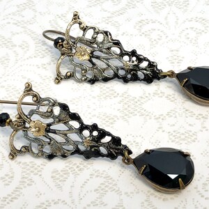 Victorian Gothic Filigree with Vintage Swarovski Jet & Niobium Earwires image 10