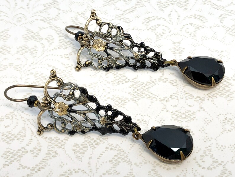 Victorian Gothic Filigree with Vintage Swarovski Jet & Niobium Earwires image 10
