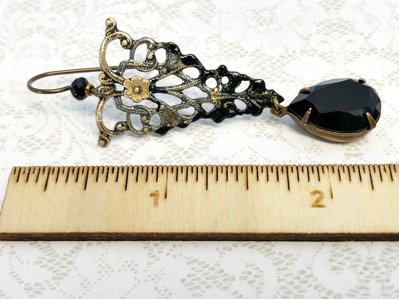 Victorian Gothic Filigree with Vintage Swarovski Jet & Niobium Earwires image 9