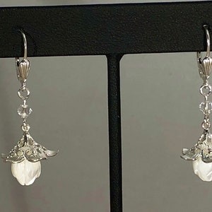 Silver & Mother of Pearl Carved Flower Earrings with Sterling Lever Backs image 6