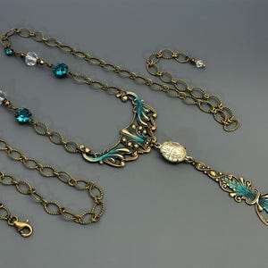 Crystal Scarab Necklace with Vintage Cabochons, Swarovski Rhinestones & Matching Niobium Earrings