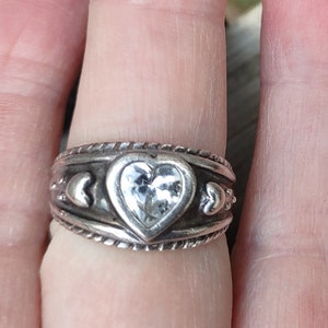 Sterling Silver Cubic Zirconia Heart Ring, Size 6 1/2