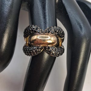 Italian Gold Vermeil Over Sterling Silver Ring, Vintage Black Spinel Gemstones, Infinity Symbol Forever, Size 6