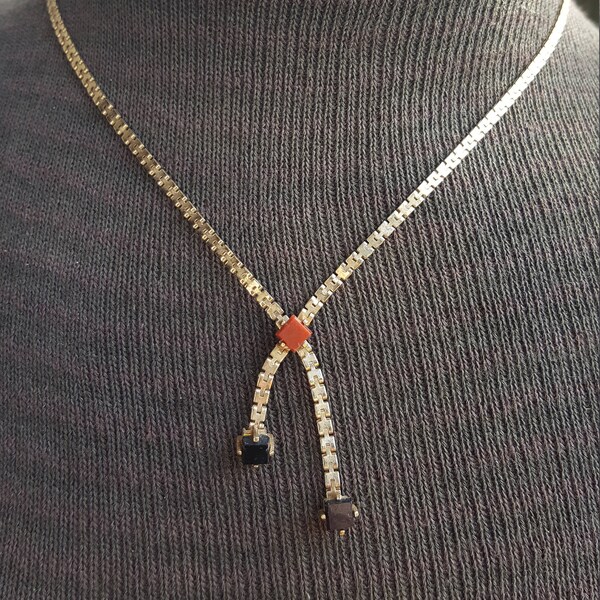 1970's Sarah Coventry Orange and Black Stone Necklace, 16 Inches Long