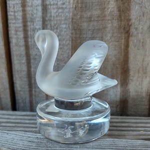 Vintage Lalique Swan Figurine, Frosted Satin Art Glass Bird, Paperweight Collectible decor