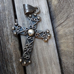 Two Trees Taxco Studio Baroque Cross Pendant, Vintage Juan Sandoval Vazquez Sterling Silver Jewelry, For Men Or Women