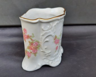 Germany Spill Vase Porcelain Vintage Toothpick Holder Girl with Duck Matches
