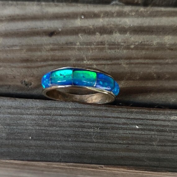 Sterling Silver Blue Opal Ring, Size 8 - image 2