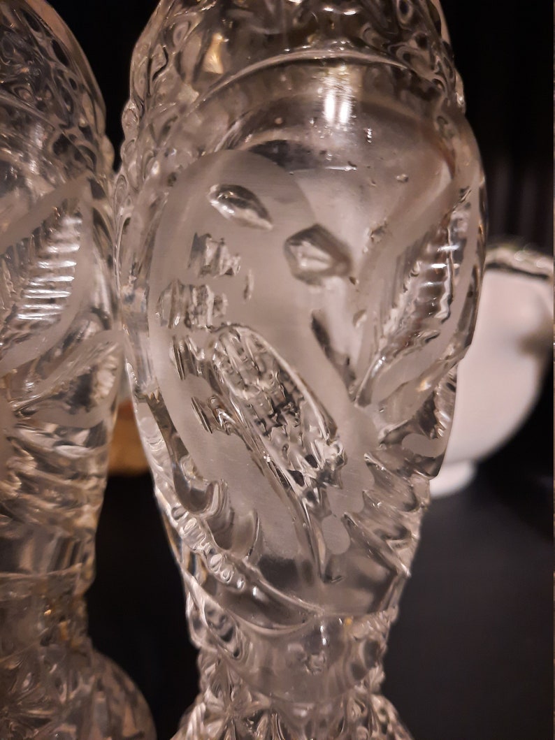 Etched Bird Design Vintage Crystal Salt And Pepper Shaker Made By Hofbauer In Germany