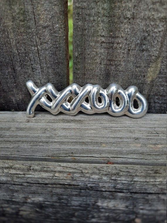 Large Vintage X And O's Brooch Pin, Sterling Silve