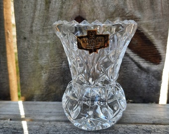 Crystal Zajecar Toothpick Holder, 24% Lead Crystal Made In Yugoslavia