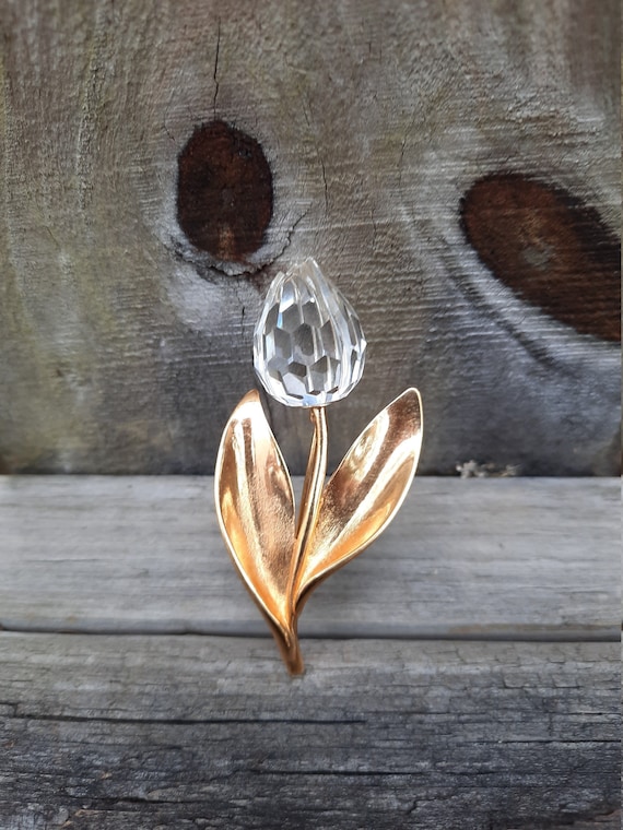 Swarovski Crystal Tulip Brooch, Gold Plated Floral