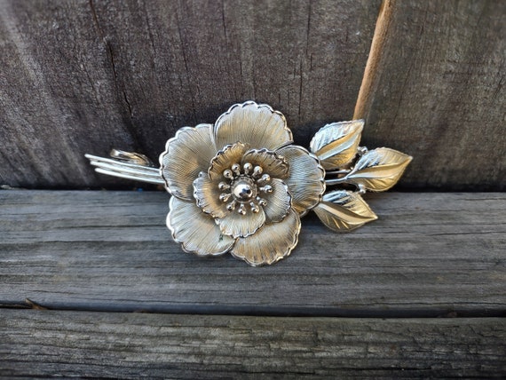 1950's Coro Silver Tone Flower Brooch - image 1