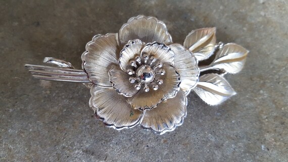1950's Coro Silver Tone Flower Brooch - image 4