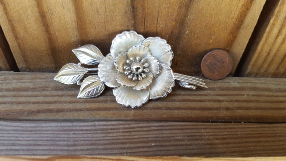 1950's Coro Silver Tone Flower Brooch - image 3