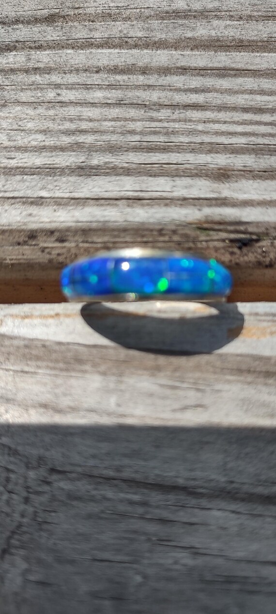 Sterling Silver Blue Opal Ring, Size 8 - image 6
