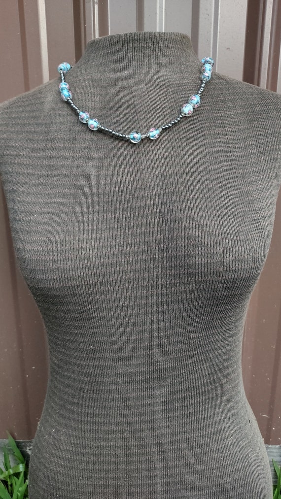 Italian Art Glass Bead Necklace With Gray Hematit… - image 4