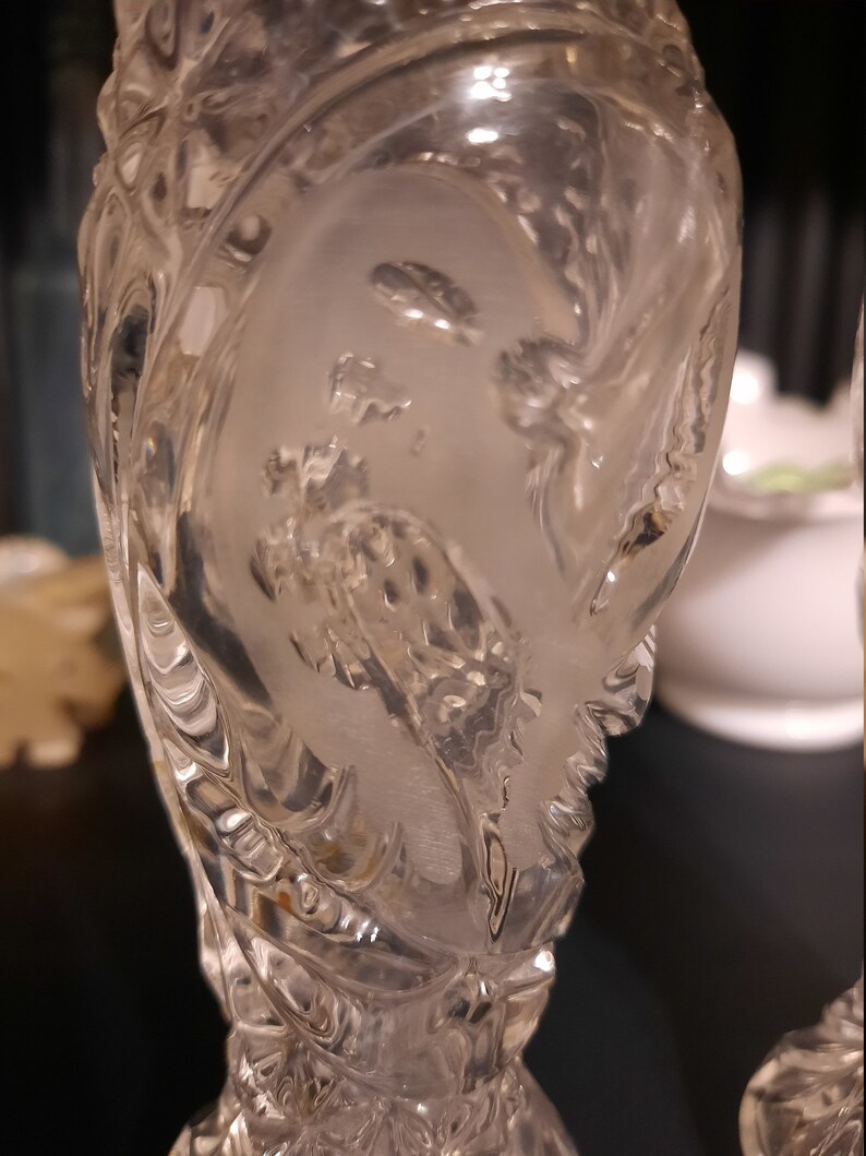 Etched Bird Design Vintage Crystal Salt And Pepper Shaker Made By Hofbauer In Germany
