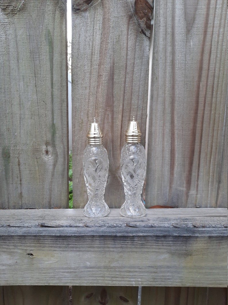 Etched Bird Design Vintage Crystal Salt And Pepper Shaker Made By Hofbauer In Germany