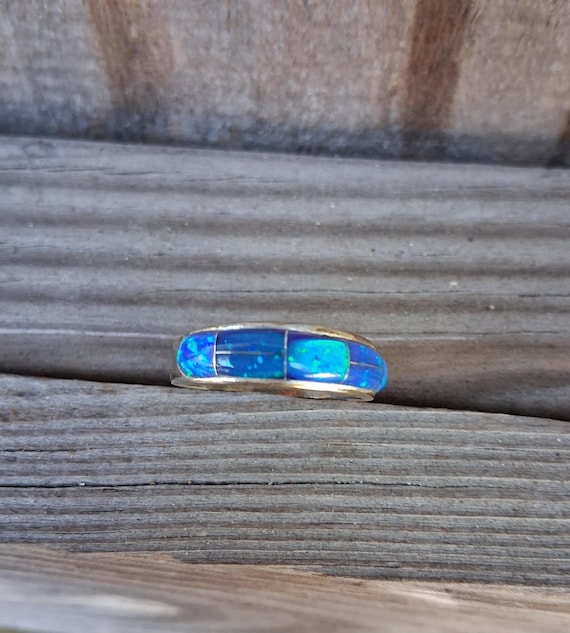 Sterling Silver Blue Opal Ring, Size 8 - image 1